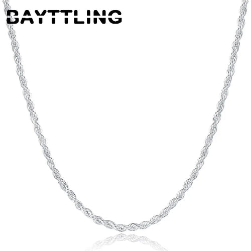 BAYTTLING New 16/18/20/22/24 Inch 925 Sterling Silver 2MM Twisted Rope Chain Necklace For Woman Man Fashion Wedding
