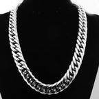 Miami Cuban Chains For Men Hip Hop Jewelry Silver Color Thick Stainless Steel Big Chunky Necklace 13mm/16mm/19mm/21mm