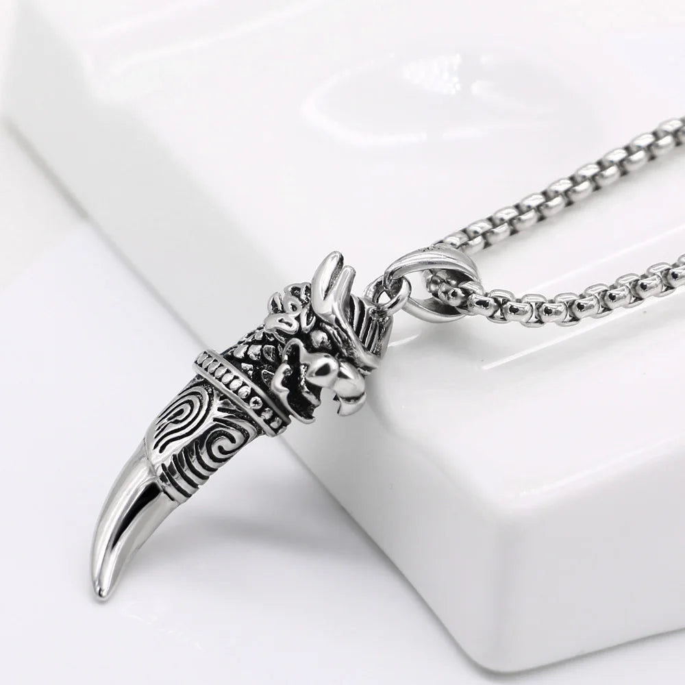New Genuine 925 Sterling Silver Necklace For Men Hot Sale Wolf Tooth Pendant Choker Man Punk Cool Male Fashion Fine Jewelry