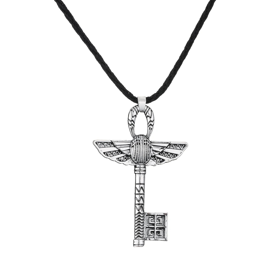 Kinitial Vintage Unique Egyptian Animal Scarab Beetle Pendant Necklace Key Cross Necklace For Man Punk Amulet Key Jewelry