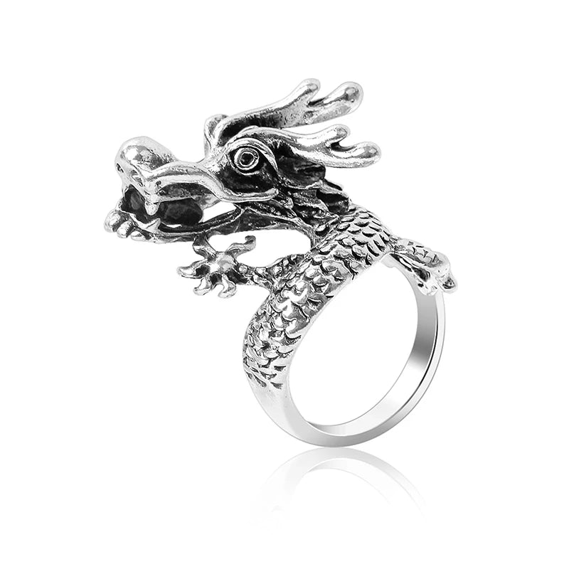 Ring for Women Girls Dragon Snake Fashion Men Jewelry Vintage Ancient Silver Color Punk Hip Hop Adjustable Locomotive