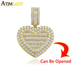 Iced Out Locket Love Heart Charm Pendant Can Be Opened DIY Photo Hip Hop 5A Cubic Zirconia CZ Tennis Chain Necklace Mens