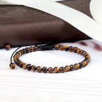Natural Tiger Eye Stone Braided Beaded Bracelet, Adjustable
