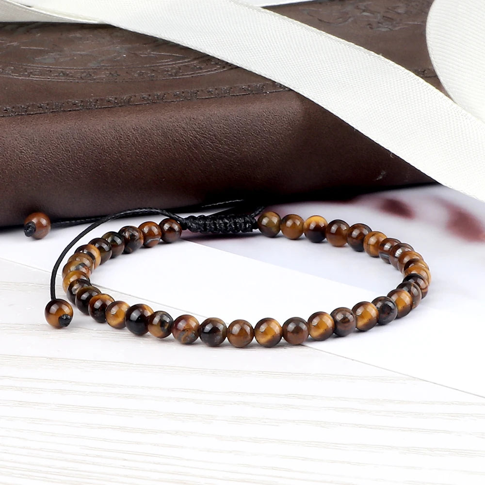 Natural Tiger Eye Stone Braided Beaded Bracelet, Adjustable