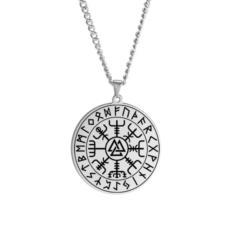 Dawapara Nordic Symbol of Norse Compass In Rune Circle Vegvisir Pendant Necklace Stainless Steel Jewelry Amulet Necklace