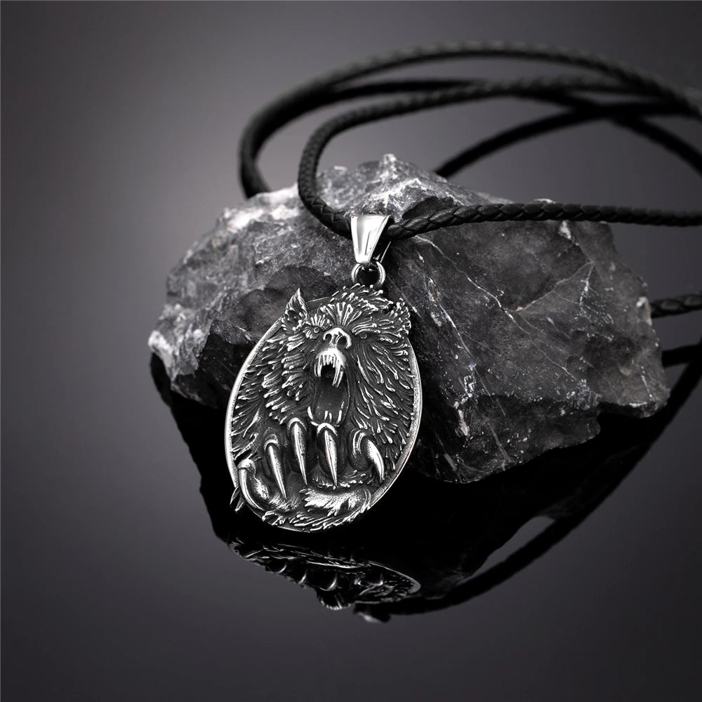 Viking Fenrir Wolf Claw Necklace Odin Norse Rune Gold Color Stainless Steel Pendant Amulet Retro Icelandic Jewelry Gift