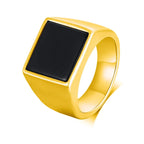 Vnox Stylish Signet Rings for Men, Male Pinky Ring with Black Square CZ Stone,Gold Color Stainless Steel Metal Jewelry
