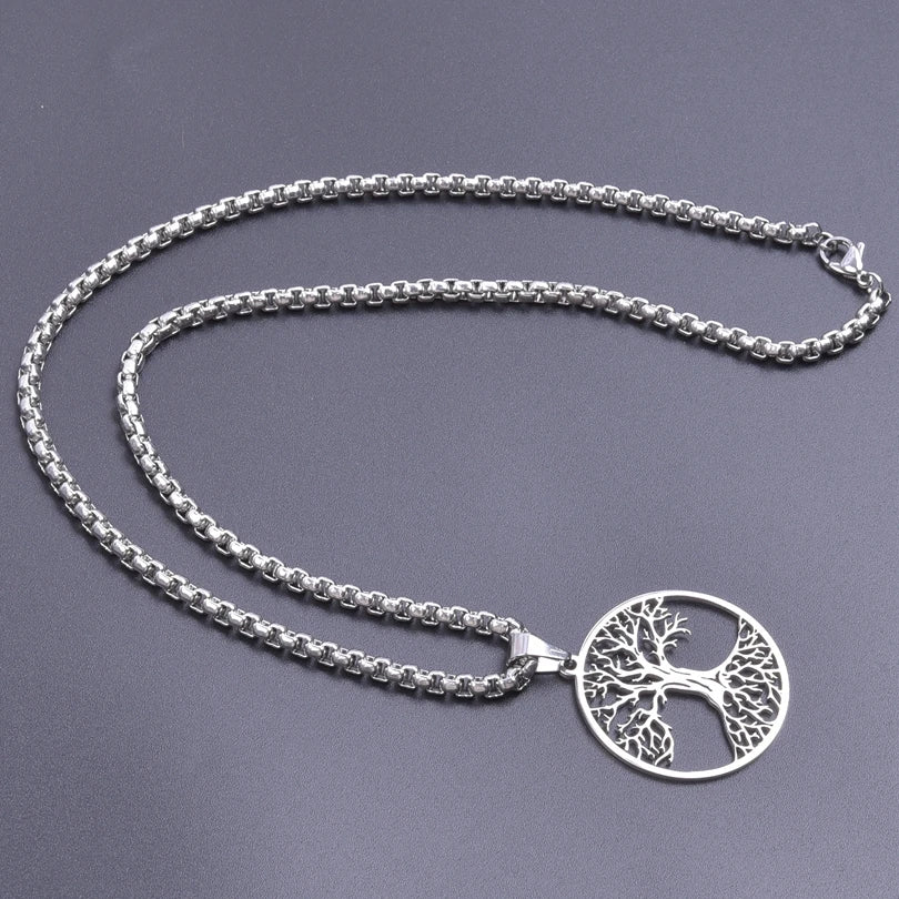 Long Chain Around Neck Necklaces For Women Men Accessories Stainless Steel Pendant Necklace Tree Of Life Charm Male Jewelry Gift