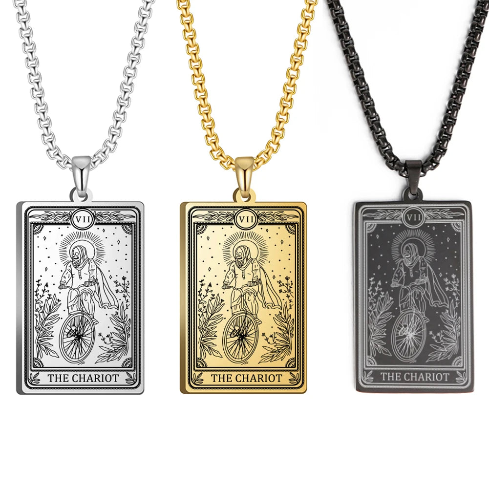 Dawapara Skeleton Tarot Necklace Amulet Marigold Tarot Card Major Arcana Necklaces Halloween Gift Stainless Steel