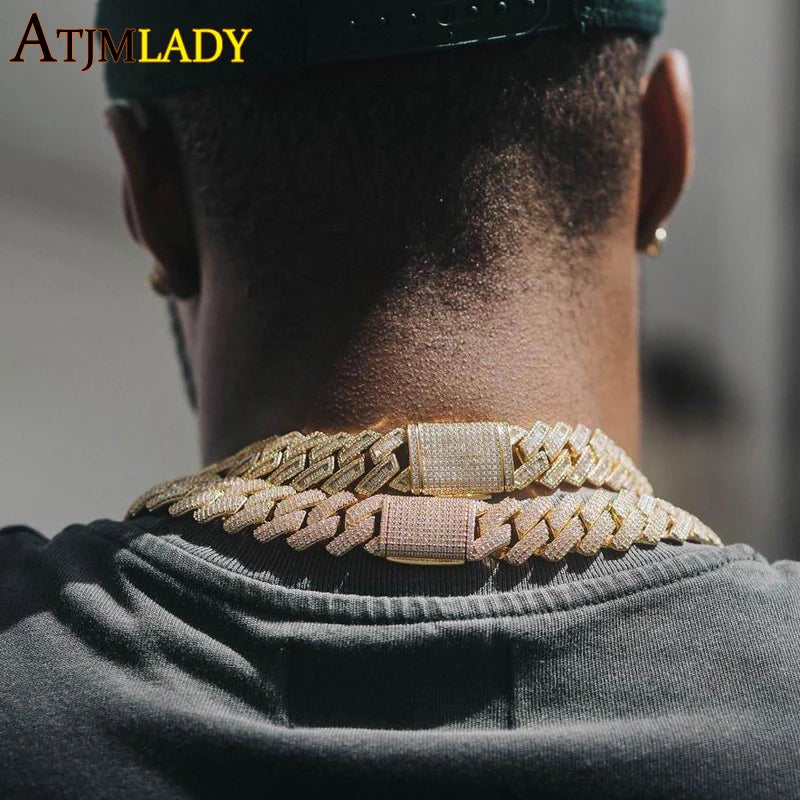 New 19mm Fashion CZ Miami Cuban Chain Heavy Necklace Two Tone Color Iced Out Bling Cubic Zirconia Necklaces Men Hip Hop