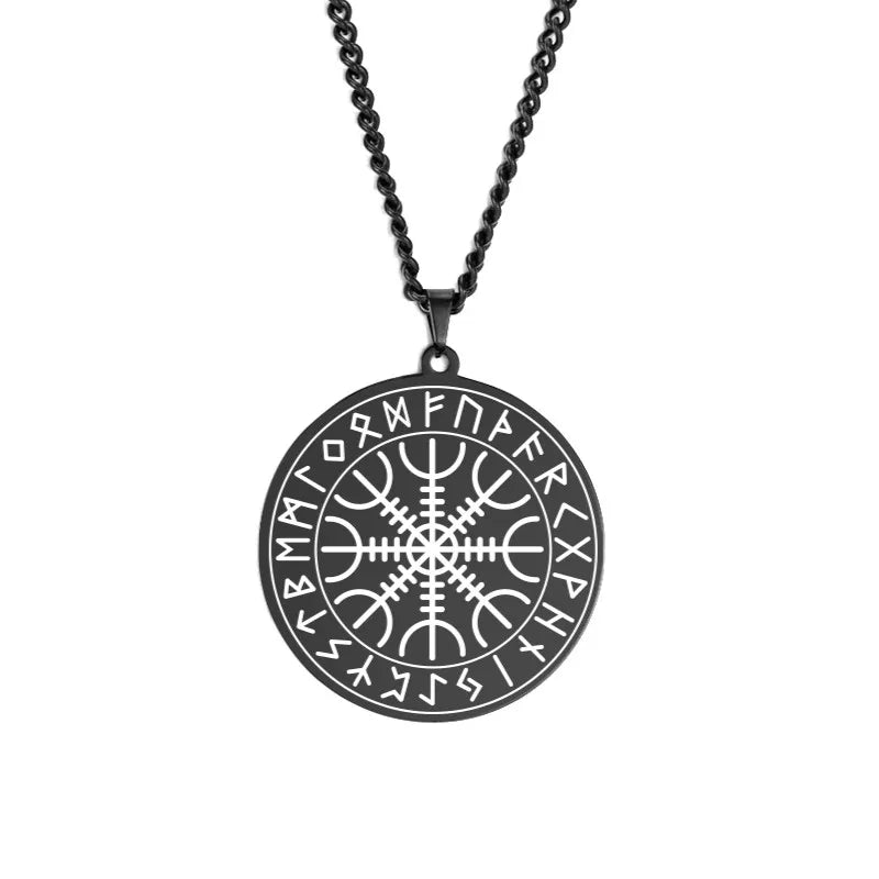 Dawapara Nordic Symbol of Norse Compass In Rune Circle Vegvisir Pendant Necklace Stainless Steel Jewelry Amulet Necklace