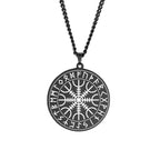 Dawapara Nordic Symbol of Norse Compass In Rune Circle Vegvisir Pendant Necklace Stainless Steel Jewelry Amulet Necklace
