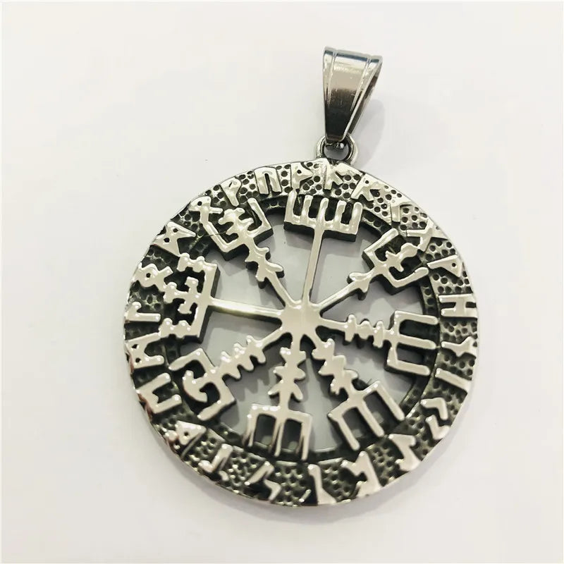 Viking Vegvisir Rune Compass Pendant — Stainless Steel