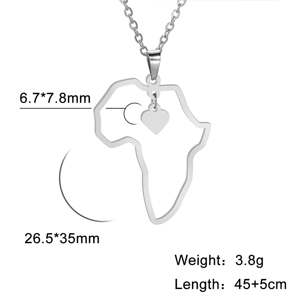 My Shape Africa Map Necklaces for Women Men Stainless Steel South African Map Pendant Chain Choker Hollow Map African