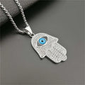 Gold Iced Out Hamsa Hand of Fatima Pendant Necklace