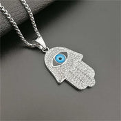 Gold Iced Out Hamsa Hand of Fatima Pendant Necklace