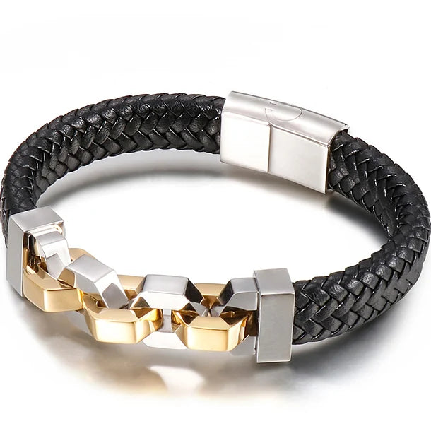 Friendship Man Bracelets Stainless Steel Braided Genuine Leather Wristband Boys Cuff Bracelet Men Jewellery Gifts For