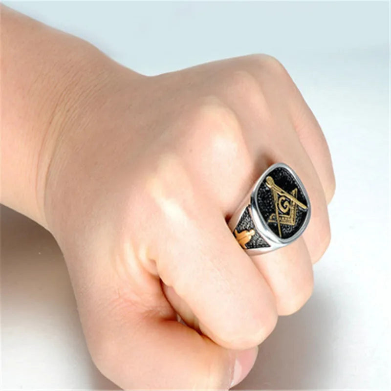 Vintage Gothic Lucifer Satan Signet Ring Fashion Punk Stainless Steel Seal Ring Men and Women Pagan Party Jewelry Gift Wholesale