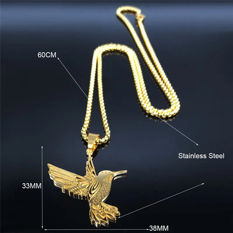 Hummingbird Gold Pendant Necklace — Stainless Steel