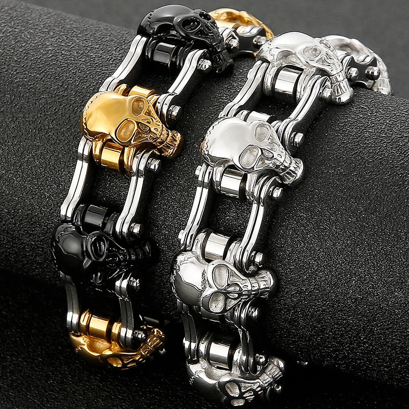 Punk Man Bracelet Skull 21MM Cycling Bicycle Link Chain Men's Bracelets Solid Stainless Steel Gothic Biker Jewelry