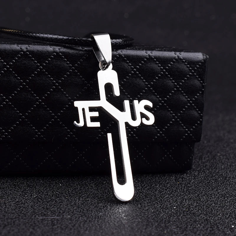 Jesus Cross Pendants & Necklaces Men Stainless Steel Never Fade Pendants Rope Chain Religious Necklaces Women Christian