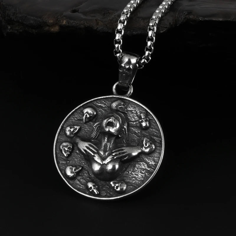 Gothic Skull Medallion Pendant Necklace — 316L Stainless Steel