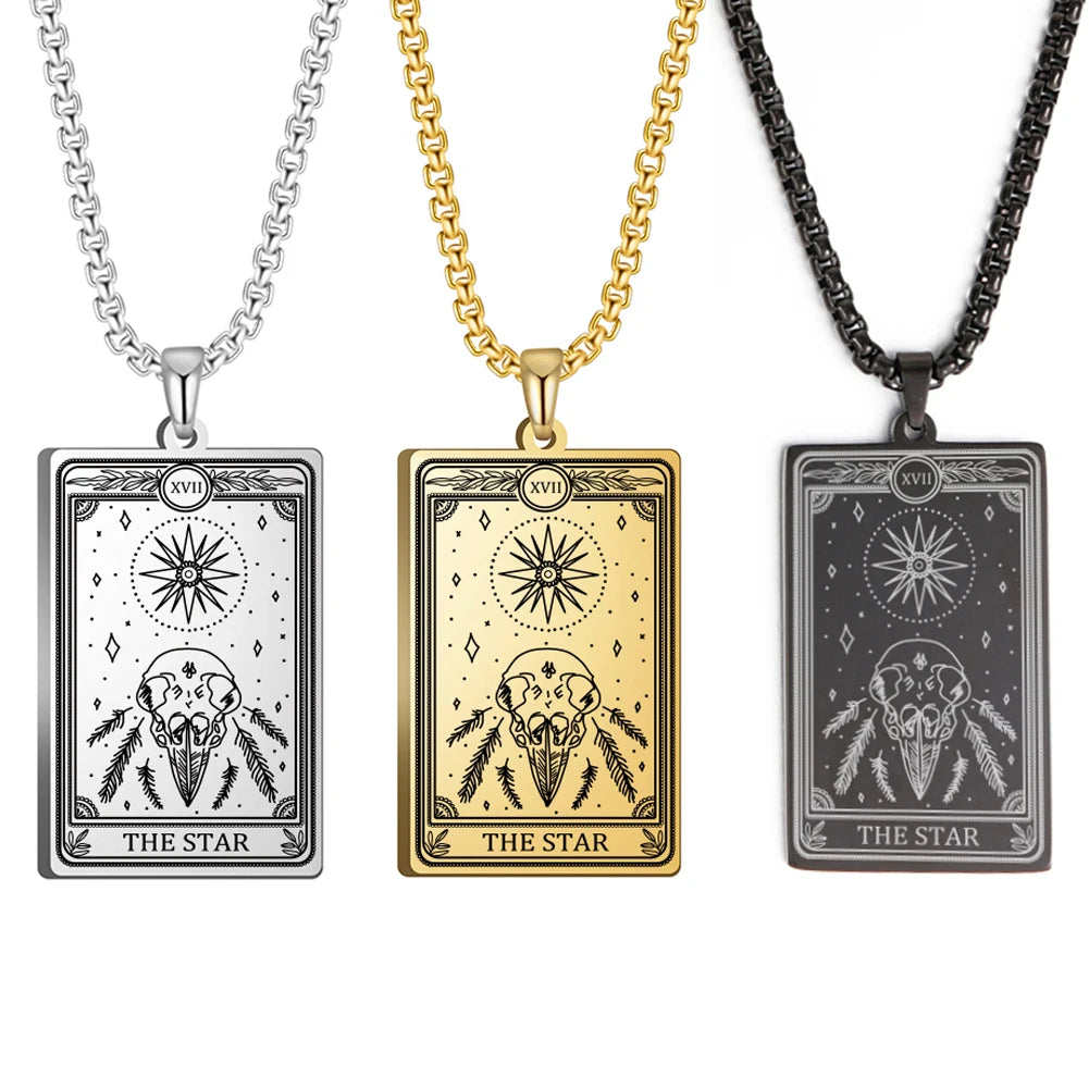 Dawapara Skeleton Tarot Necklace Amulet Marigold Tarot Card Major Arcana Necklaces Halloween Gift Stainless Steel