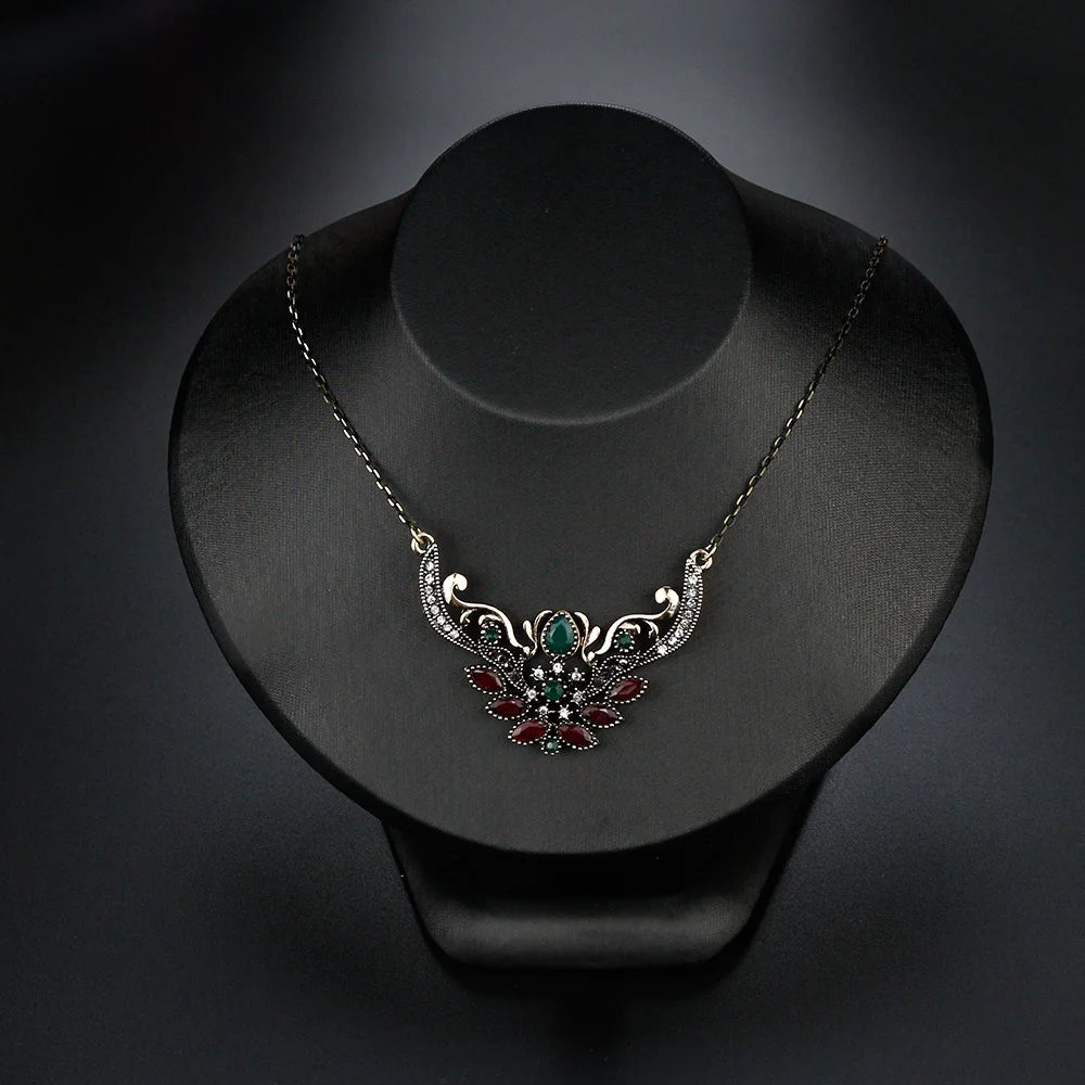 Sunspicems Gray Crystal Bohemia Turkish Women Pendant Necklace Retor Gold Color Indian Flower Charm Choker Wedding
