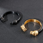 Gold Color Stainless Steel Lion Head Open Bangles For Men Elastic Adjustable Leather Bracelets Boys Hand Accessories