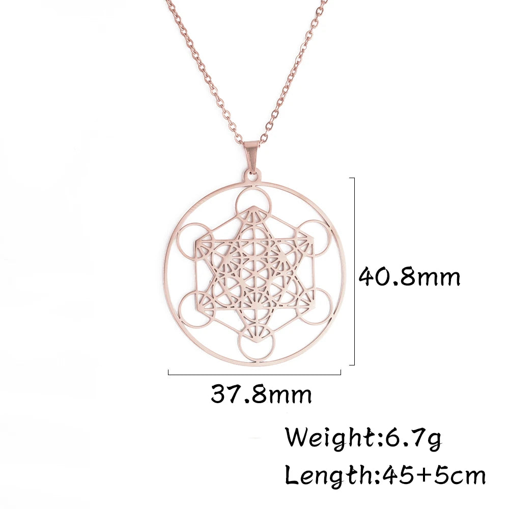 LIKGREAT Angel Seal Archangel Metatron Cube Necklace for Men Women Geometry Stainless Steel Pendants Amulet Spiritual