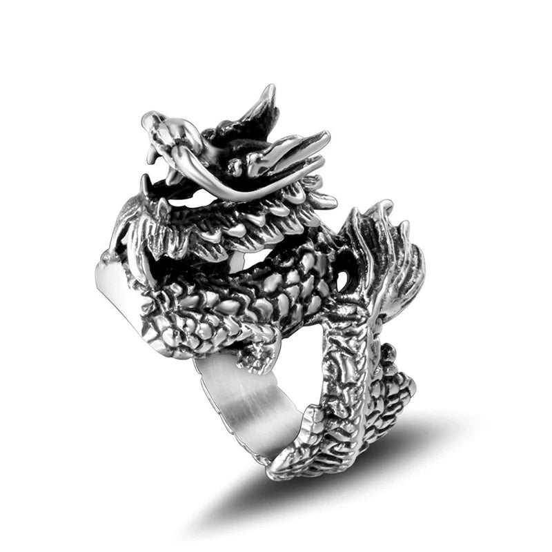 Ring for Women Girls Dragon Snake Fashion Men Jewelry Vintage Ancient Silver Color Punk Hip Hop Adjustable Locomotive