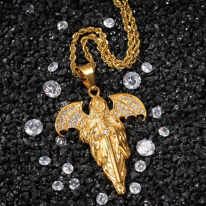 Iced Out Skull Grim Reaper Pendant — Gold