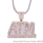 Iced Out Bling Letters ATM Addicted To Money Pendant Necklaces Gold Color AAA Zircon 5mm Tennis Chain Men's Hip Hop