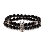 Luxury Men Stone Beads Skull Erkek Bileklik Bracelet Set Black CZ Crown Copper Bracelets For Women Pulseras Mujer