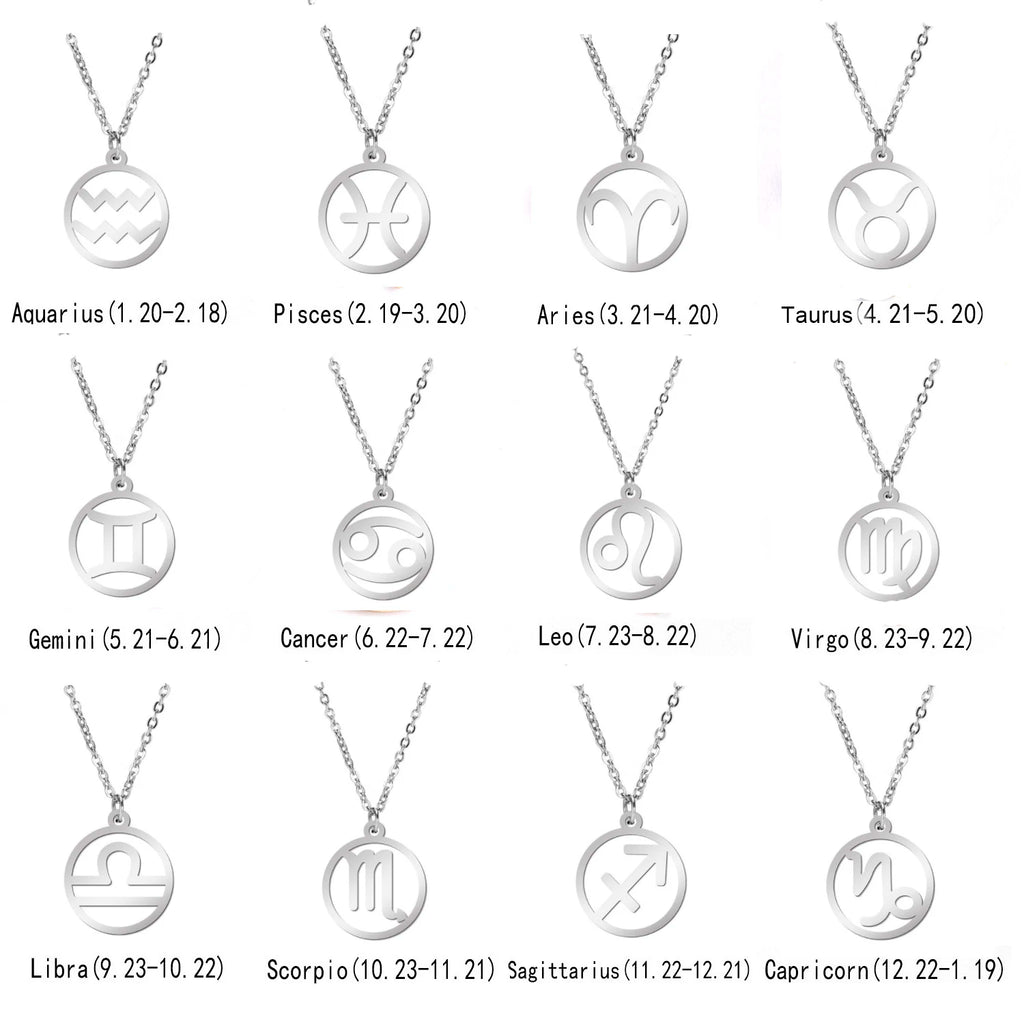 Cazador Zodiac Pendant Necklace for Women 12 Constellation Aries Pisces Gemini Chocher Stainless Steel Jewelry Gold Color Gifts