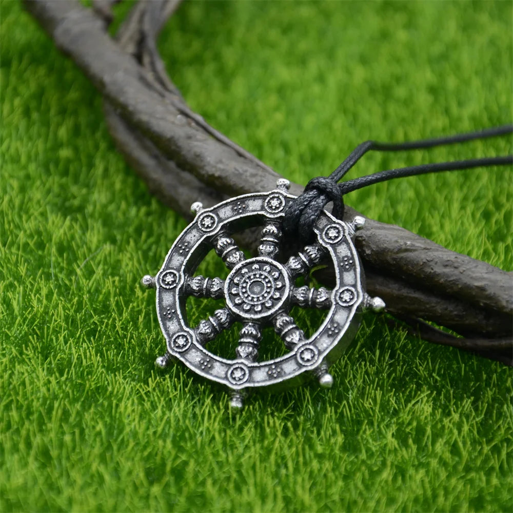 Religious Wheel Of Life Samsara Buddhist Jewelry Dharma Amulet Buddha Pendant Viking Necklace Men Women Talisman