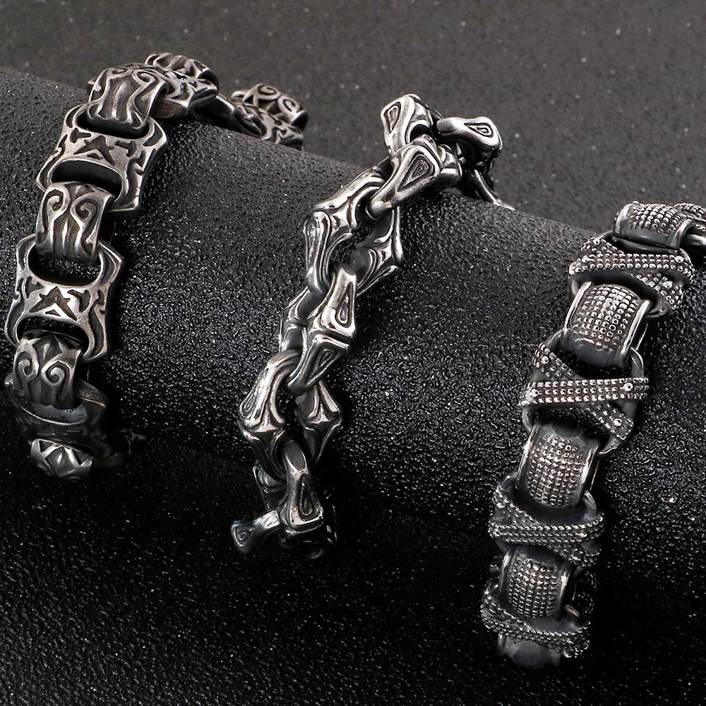 Vintage Solid Stainless Steel Bracelet For Man Masculine 15MM Chain Men's Bracelets Hand Jewelry Resell