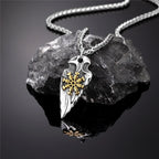 Viking Rune Shield Necklace Men Gold Color Antique Steel Norse Spear Trident Amulet Self-defense Pendant Never Fade