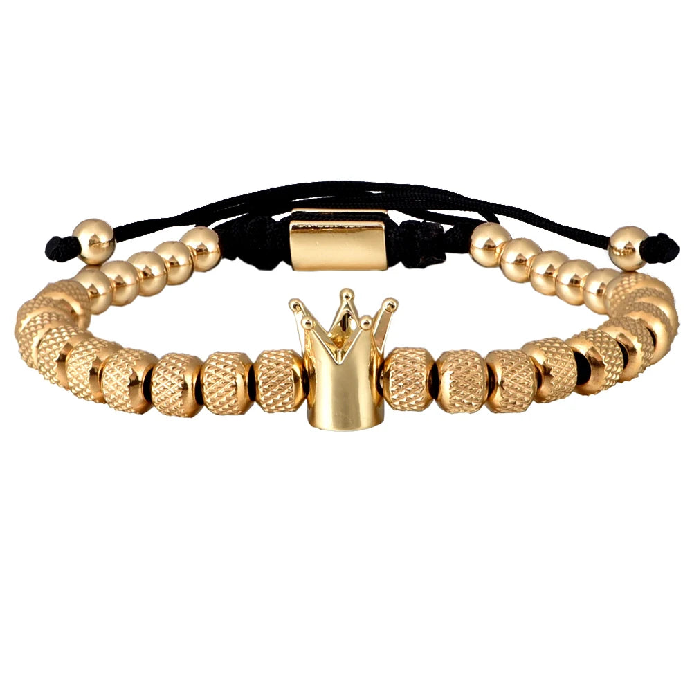 Luxury Crown Men Bracelet 316L Stainless Steel Bracelet Banlge Titanium Steel Gold Color Bracelet Adjust Size Men