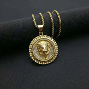 Iced Out Lion Head Pendant Necklace — Gold