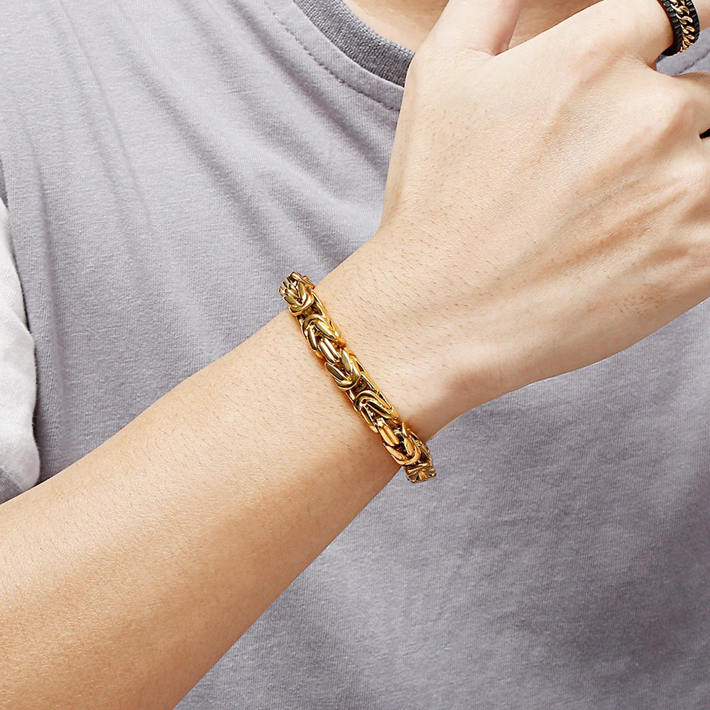 Hiphop Chain Bracelets For Men Never Fade Gold Color Stainless Steel Bracelet Manly Wrist 8.66" Classic Mens Jewellery