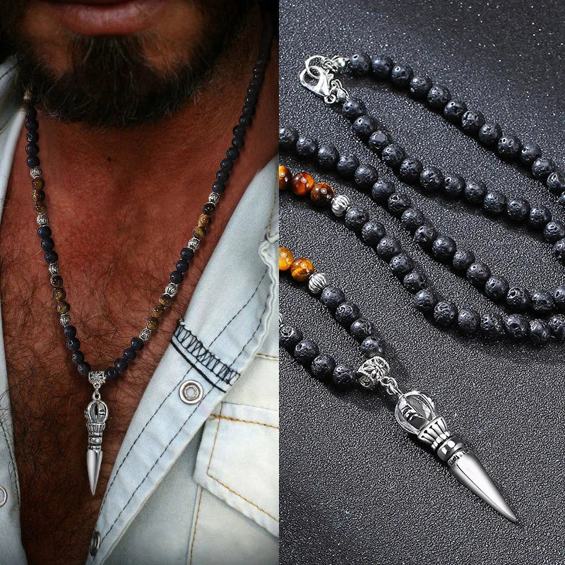 Tibetan Phurba Dagger Stone Necklace — Stainless Steel