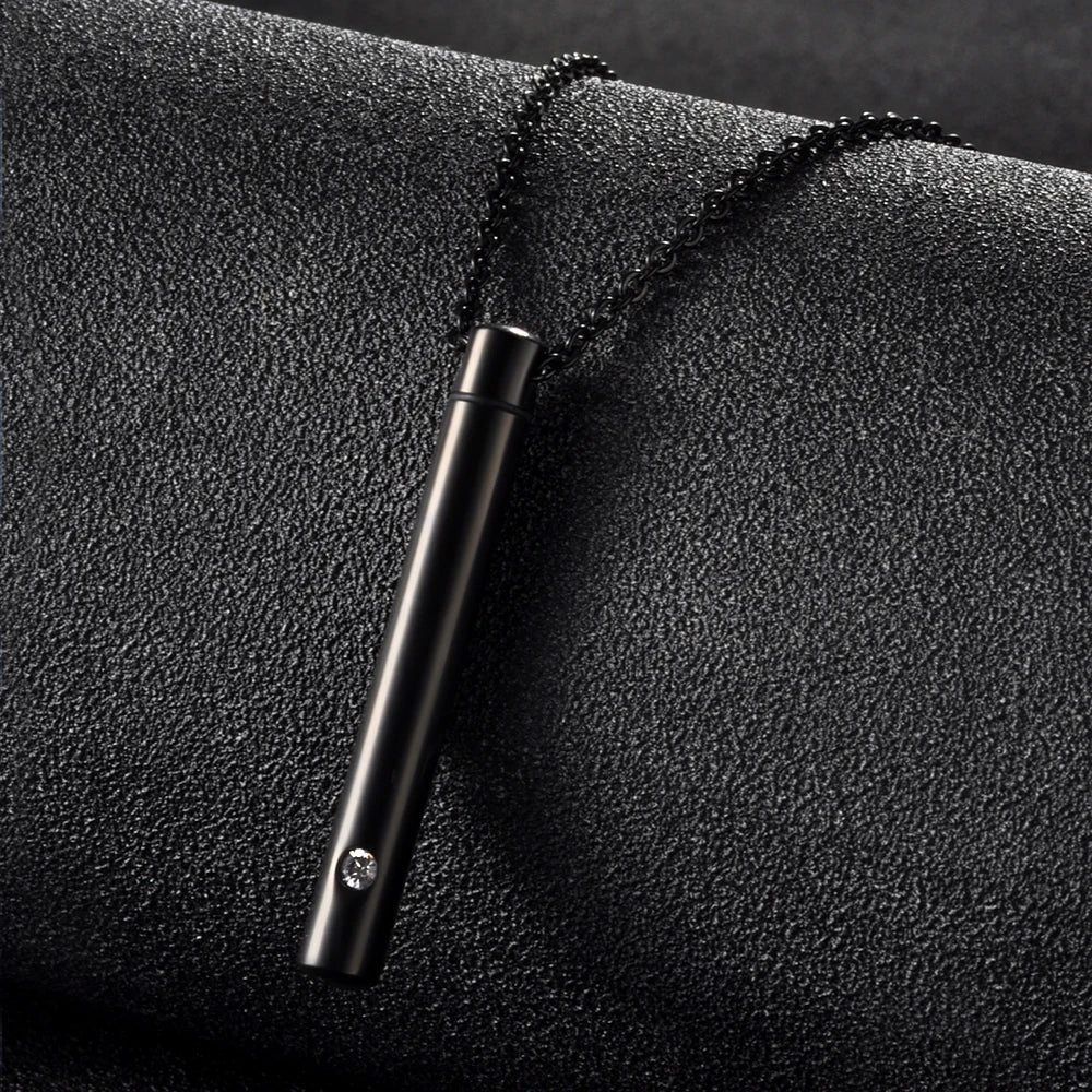 Cylinder Memorial Urn Pendant — Stainless Steel