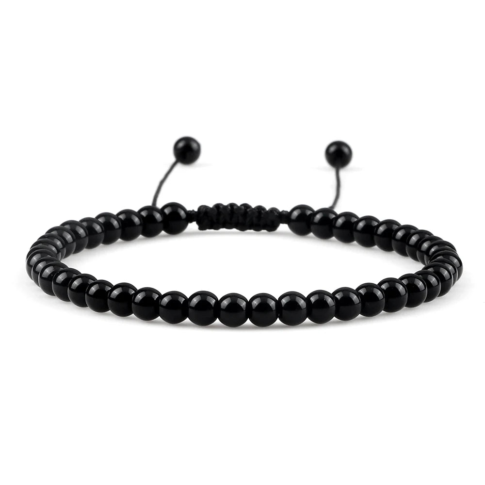 Beaded Bracelet 4 6 8mm Natural Stone Shiny Black Onyx Beads Bracelets & Bangles Adjustable Size Obsidian Wrist Jewelry