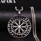 Viking Compass Helm Rune Amulet Necklace Silver Color Stainless Steel Symbol of Protection Necklace Pagan Jewelry