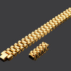 Gold Color 16MM Wide Watch Strap Link Chain Bracelet Men Stainless Steel Mens Bracelets Male Jewellery Accessories