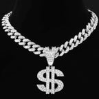 Iced Out Dollar Sign Cuban Pendant — Silver