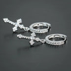 Iced Out Cross Drop Huggie Hoop Earrings with CZ Crystal