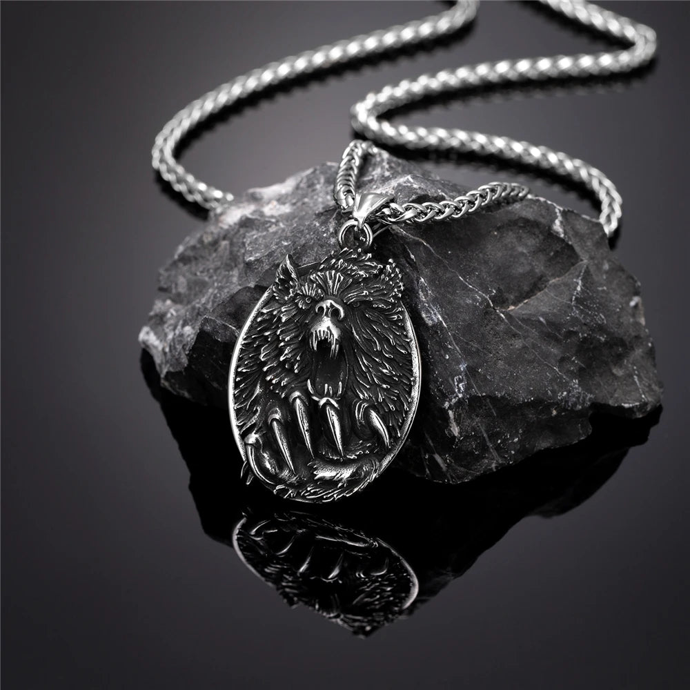 Viking Fenrir Wolf Claw Necklace Odin Norse Rune Gold Color Stainless Steel Pendant Amulet Retro Icelandic Jewelry Gift
