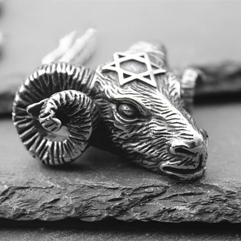 Horned Skull Hexagram Satan Pendant Necklace — Stainless Steel